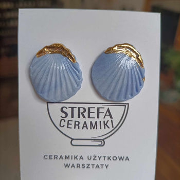 Kolczyki na sztyfcie porcelanowe Błękitne Muszelki, Strefa Ceramiki