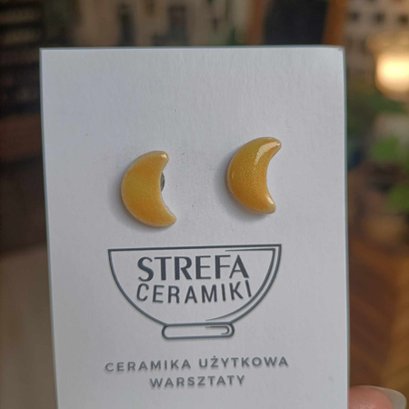 Kolczyki ceramiczne Księżyce Źółte na sztyftach, Strefa Ceramiki